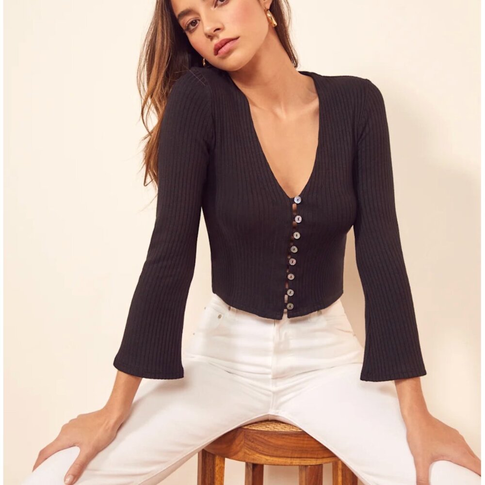 Reformation Gellar Knit Top Black - Size XS